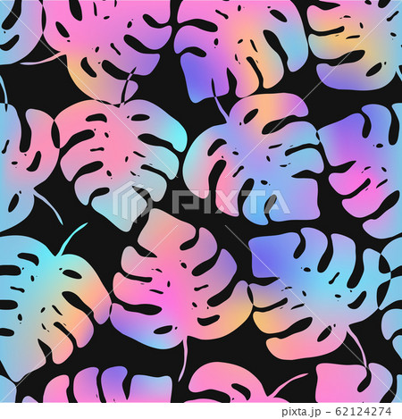 Fashion pattern with holographic monstera leaves 62124274