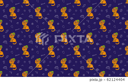 Mr ginger cat in the green hat and tie. Cute red kitty on the dark blue background. Backdrop or banner 62124404