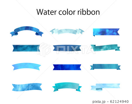 水彩 リボン コレクション 青 62124940