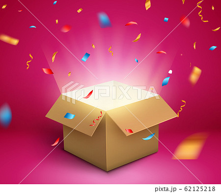 Realistic Magic Open Box. Magic Gift Box with Magic Light Commin Stock  Vector - Illustration of flare, confetti: 74713438