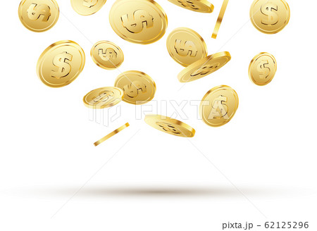 Golden Coins Falling On White 3d Gold Money のイラスト素材
