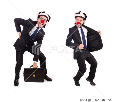 Funny clown businessman isolated on the white background 62130178