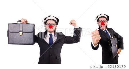 Funny clown businessman isolated on the white background 62130179