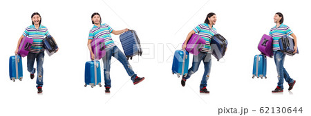 Travel vacation concept with luggage on white Travel vacation concept with luggage on white 62130644