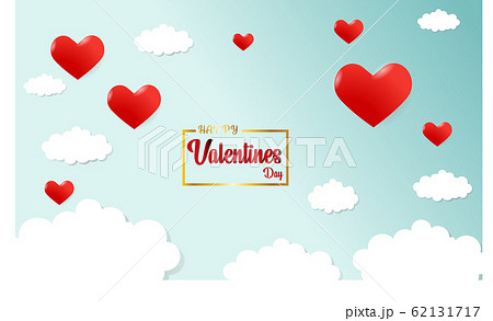 Valentines of paper craft design, contain red hearts and clouds. Happy Valentine's Day concept 62131717