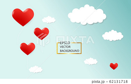 Valentines of paper craft design, contain red hearts and clouds. Happy Valentine's Day concept 62131718
