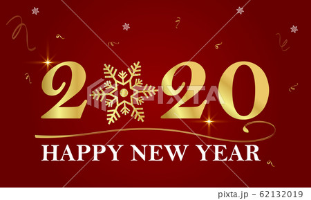 Happy New Year Banner with Gold 2020 Numbers on Bright with snowflakes and star in Red Background. Vector illustration 62132019