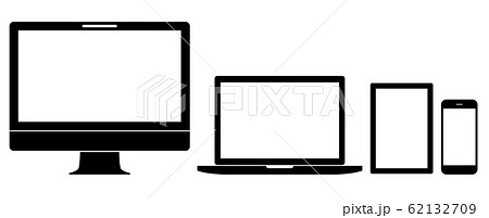 デスクトップとノートパソコンとスマホとタブレット 白黒のイラスト素材