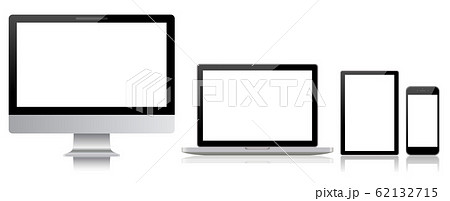 デスクトップとノートパソコンとスマホとタブレット 白背景のイラスト素材