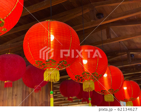 Traditional red lantern hanging on ceiling in Chinese new year 62134627