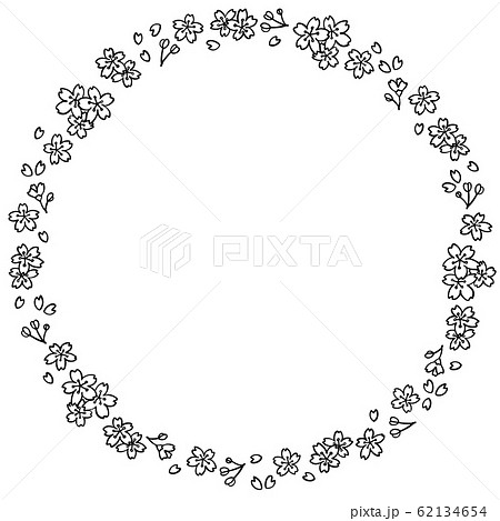 桜 フレーム 1色 丸のイラスト素材