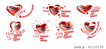 National flag of the Trinidad and Tobago in the shape of a heart and the inscription I love Trinidad and Tobago. Vector illustration 62135139