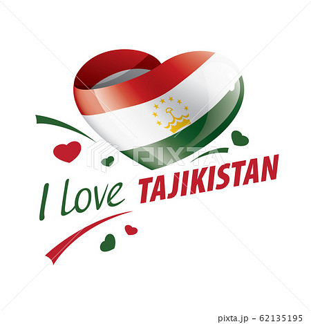 National flag of the Tajikistan in the shape of a heart and the inscription I love Tajikistan. Vector illustration 62135195