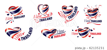 National flag of the Thailand in the shape of a heart and the inscription I love Thailand. Vector illustration National flag of the Thailand in the shape of a heart and the inscription I love Thailand. Vector illustration 62135231