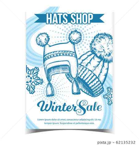 Hats Shop Winter Sale Advertising Poster Vector Hats Shop Winter Sale Advertising Poster Vector 62135232