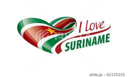 National flag of the Suriname in the shape of a heart and the inscription I love Suriname. Vector illustration National flag of the Suriname in the shape of a heart and the inscription I love Suriname. Vector illustration 62135233
