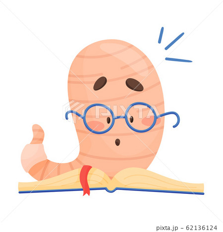 Bookworm Character Reading Book with Puzzled Look on Its Face Vector Illustration 62136124