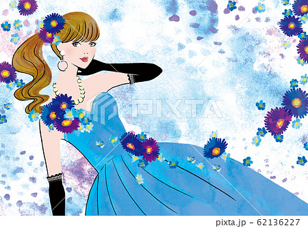 青いドレスを着た女性のイラスト素材