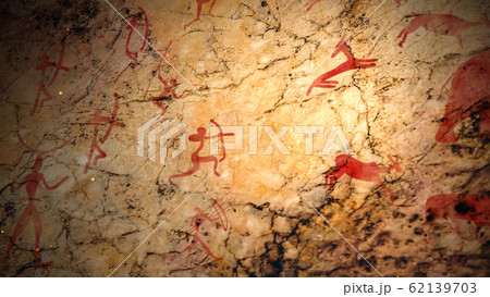 Primitive ancient art on a cave wall 62139703