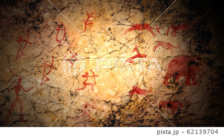 Primitive ancient drawings in an old cave 62139704