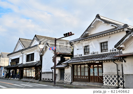 白壁土蔵の街並み うきは市吉井町の写真素材