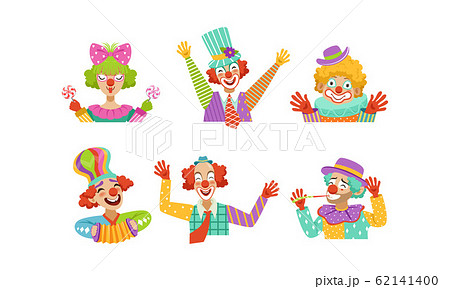 Cute Funny Clowns Collection Cheerful Circus Stock Illustration