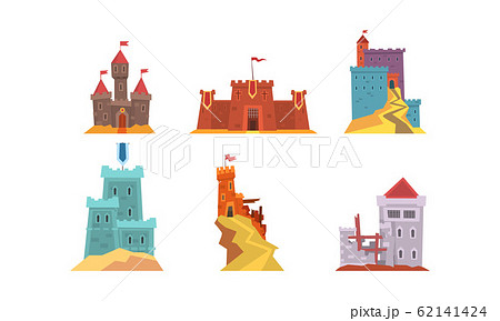 Medieval Fairytale Castles Collection, Ancient Stone Fortified Fortresses and Palaces Vector Illustration Medieval Fairytale Castles Collection, Ancient Stone Fortified Fortresses and Palaces Vector Illustration 62141424