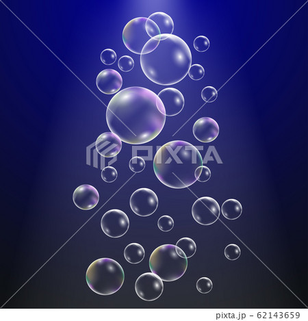 Set of water bubbles on dark blue background. Set of water bubbles on dark blue background. 62143659