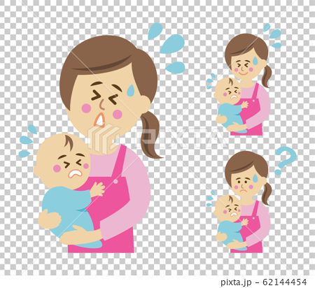 泣いている赤ちゃんを抱っこする保母さんのイラストイメージのイラスト素材