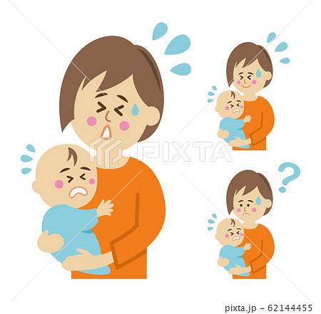 泣いている赤ちゃんを抱っこするお母さんのイラストイメージのイラスト素材