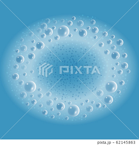 Soap foam with bubbles on blue water background. Vector illustration 62145863