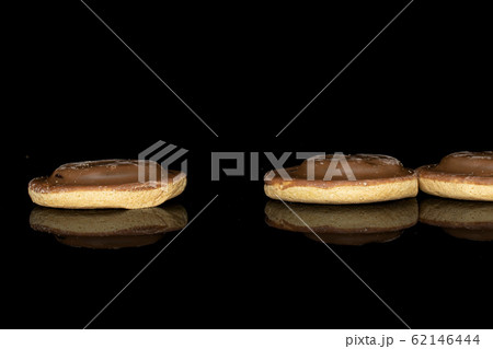 Chocolate biscuit isolated on black glass Chocolate biscuit isolated on black glass 62146444
