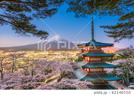 Fujiyoshida, Japan with Mt. Fuji and Chureito 62146550
