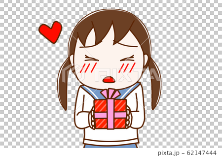 プレゼントを渡して告白する女子学生のイラスト素材