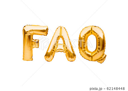 Acronym word FAQ made of golden inflatable balloons isolated on white background. Helium balloons gold foil, Frequently Asked Questions concept Acronym word FAQ made of golden inflatable balloons isolated on white background. Helium balloons gold foil, Frequently Asked Questions concept 62148448