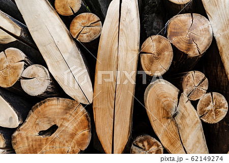 Close-up of cut and stacked tree trunks - Background Close-up of cut and stacked tree trunks - Background 62149274