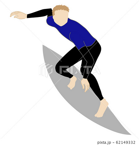 サーフィンで上手く波に乗る男性のイラストのイラスト素材