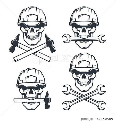 Skull mechanic in hard hat with wrench 62150509