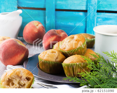 Delicious vegan spelt flour peach apple muffins 62151090