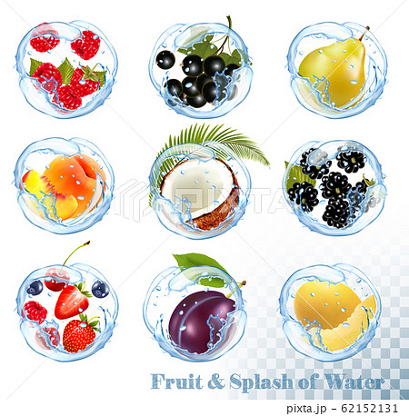 Big collection of fruit in a water splash. Big collection of fruit in a water splash. 62152131