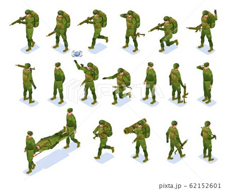 Modern Army Soldiers Set Isometric Icons On のイラスト素材