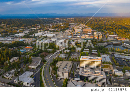 Drone shot of the city of Bellevue from above 62153978