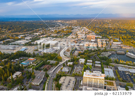 Drone shot of the city of Bellevue from above 62153979
