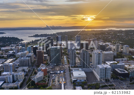 Drone shot of the city of Bellevue from above 62153982