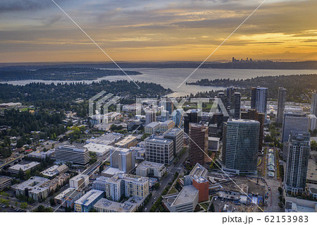 Drone shot of the city of Bellevue from above 62153983