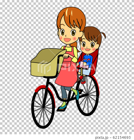 マンガ調主婦子供用自転車に乗るにこにこ マンガ調主婦子供用自転車に乗るにこにこ 62154693