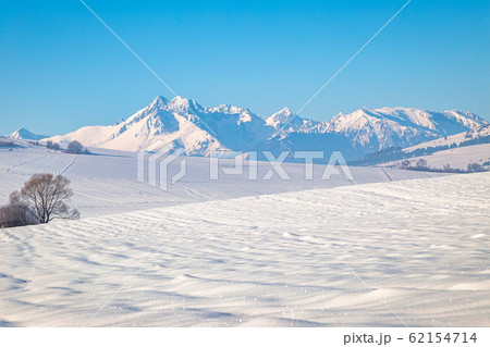 View of the landscape with snowy mountains. View of the landscape with snowy mountains. 62154714