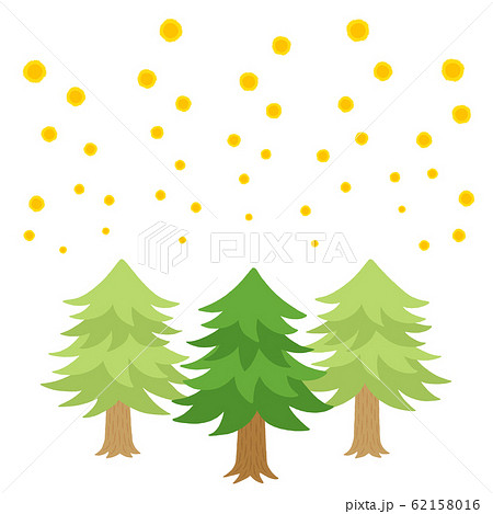 杉の木とスギ花粉の飛散 手描き風 のイラスト素材