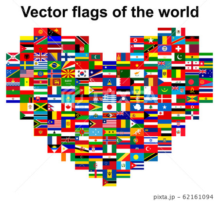 Set of flags of countries around the world in the shape of a heart. Icons for websites. Complete collection. Valentine's day card. Vector graphics. Set of flags of countries around the world in the shape of a heart. Icons for websites. Complete collection. Valentine's day card. Vector graphics. 62161094
