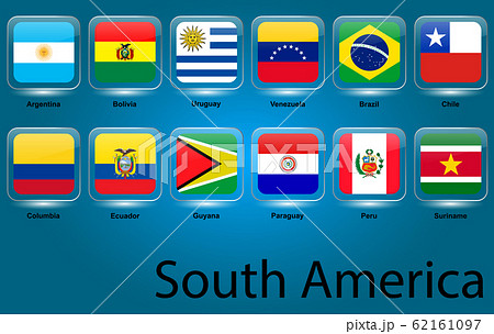 The collection of flags of South American countries. Argentina, Brazil, Chile, Colombia, Uruguay. Complete collection. Blue background. Vector graphics. The collection of flags of South American countries. Argentina, Brazil, Chile, Colombia, Uruguay. Complete collection. Blue background. Vector graphics. 62161097
